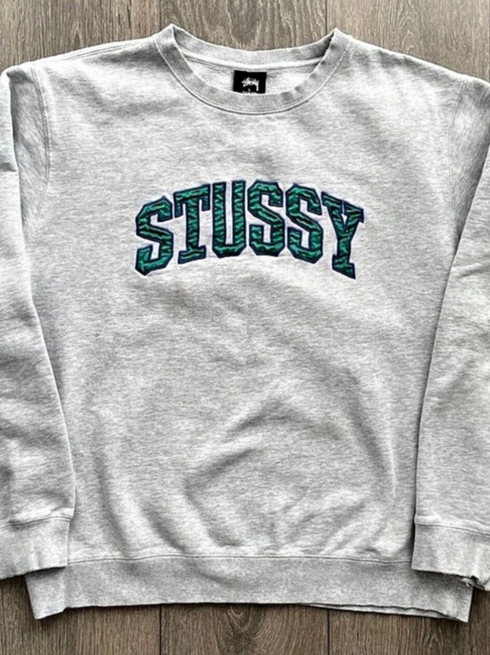 Vintage Stussy Arch Applique Crewneck Sweatshirt Gray Large